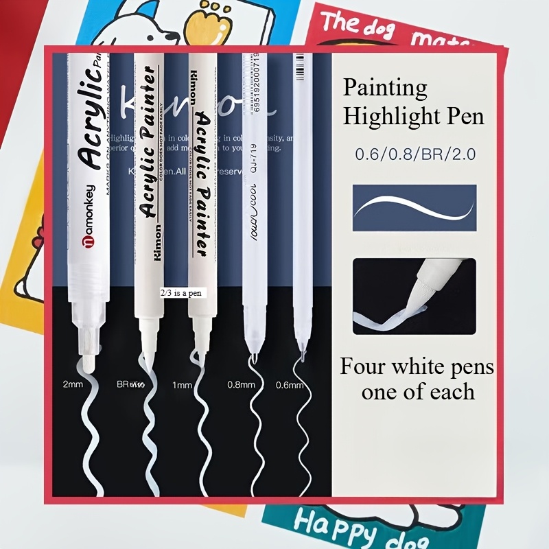 Image of 4pcs White Highlighter Pen Drawing Professional Art Use Highlight Pen Quick-dry Pen Fine Art Painting Hand-drawing Comic Sketch Hand-lettering Colored Outline Large Capacity Marker