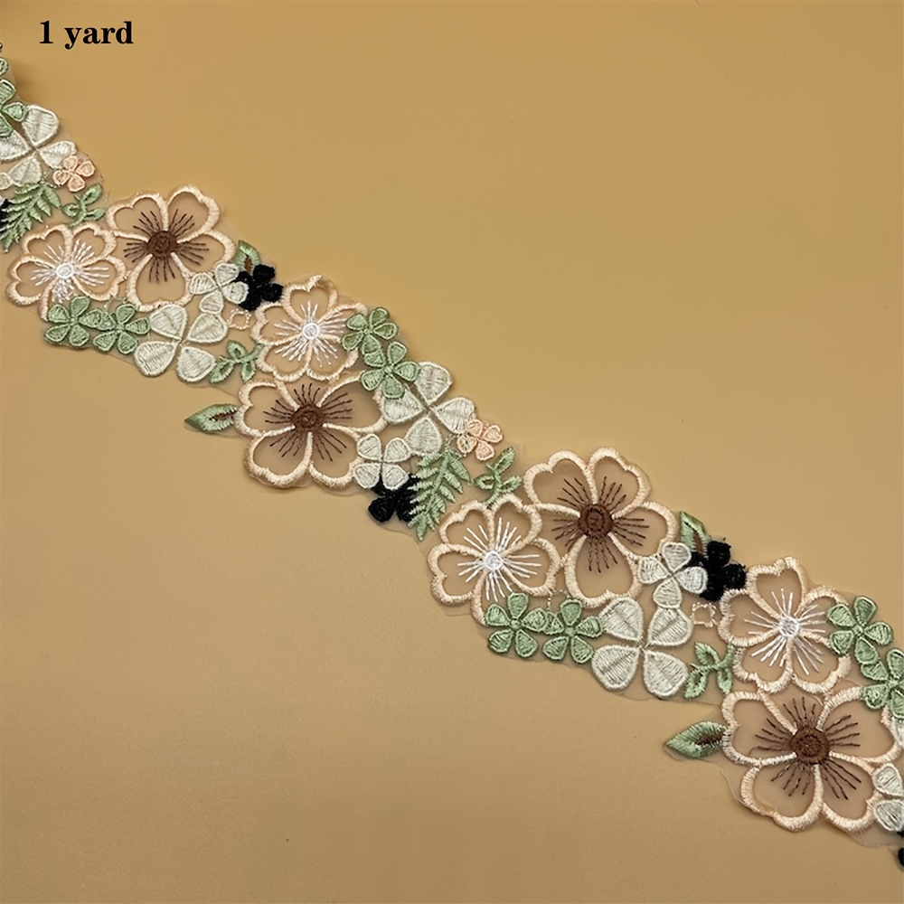 E-shop YWLI 1 Yard/Beutel Frühling Sommer Kollektion Lebendiges Mehrfarbiges Blumen- & Blatt-Spitzenband - Hochwertiger Stoff für Nähen, Stricken,