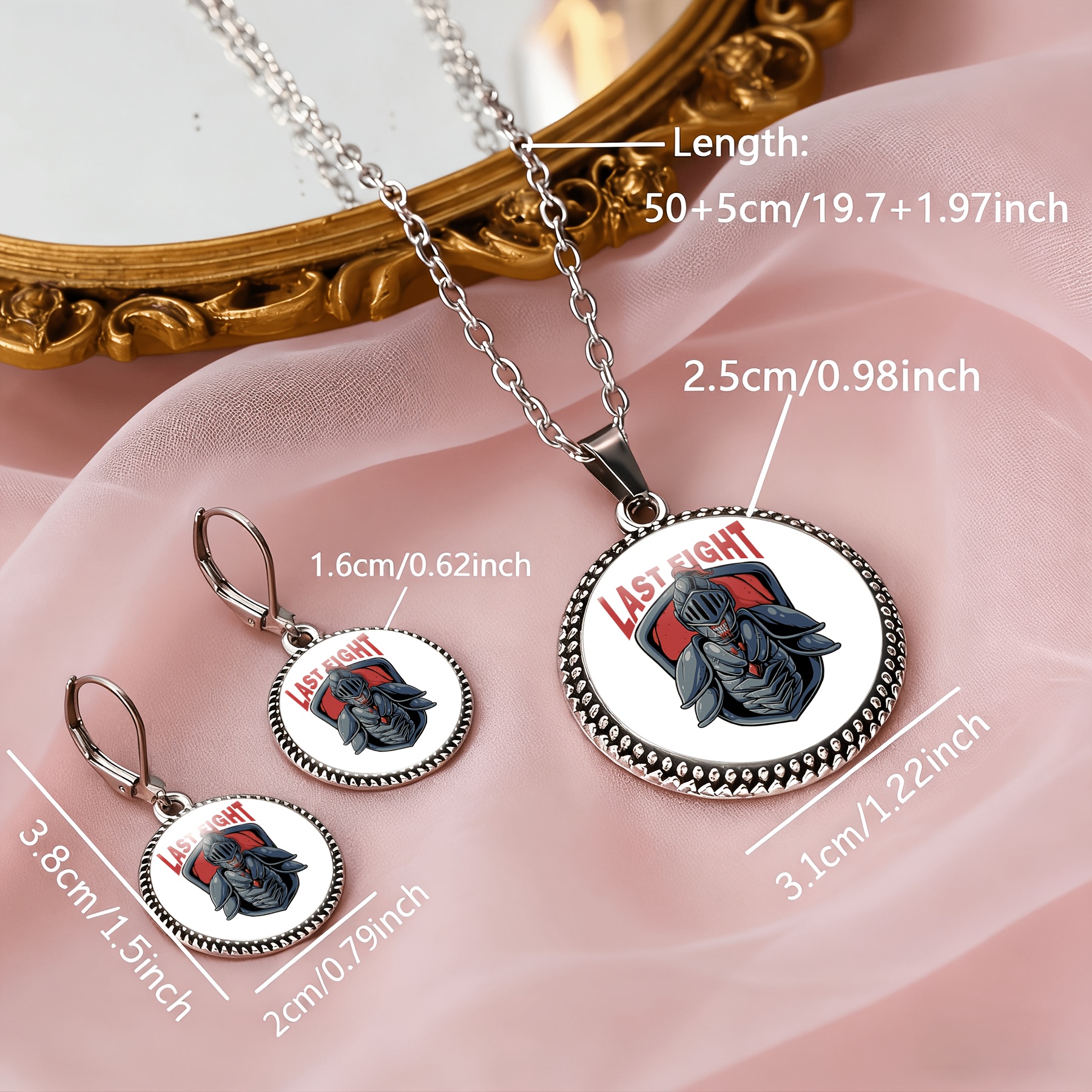 3pc Classic Knight's Armor Necklace & Earrings Set, LASTFIGHT Design
