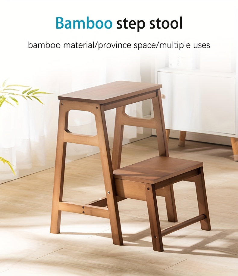 space saving foldable step stool bamboo multi functional ladder design for home use easy clean details 0