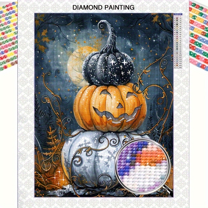 

1pc Halloween Patterned 5d Full Round Drill Diamond Painting Kit For Beginners - Contemporary Style Rectangular Vertical Wall Art For Home, Living Room, Office Decor And Gift