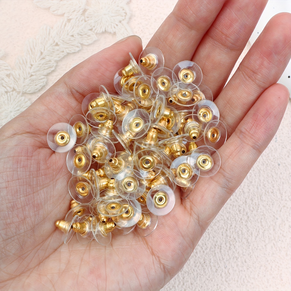 

100pcs Elegant Golden-tone Clutch Backs - Iron With Plastic Rubber Pad, For