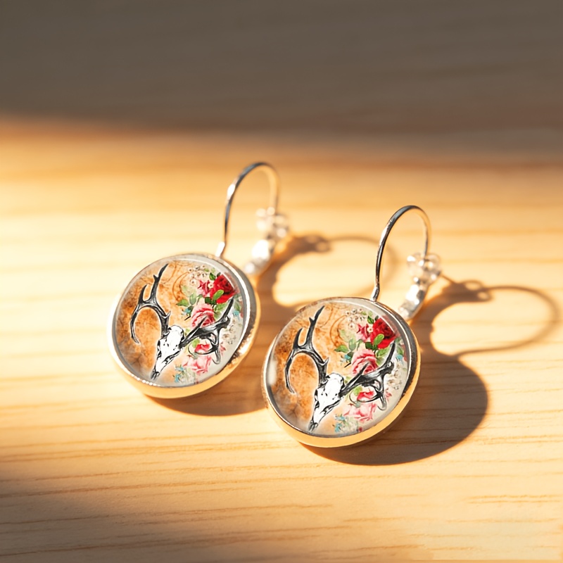 2pcs Set Exquisite Round Glass Inlaid Base Earrings