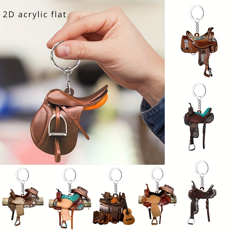 

2pcs Acrylic Horse Saddle Keychains - Personalized Car Key Pendant Decorations - Flat Acrylic Key Rings For Equestrian Enthusiasts