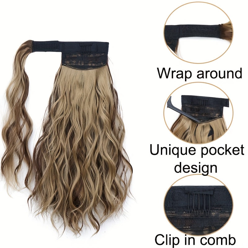 synthetic ponytail extension for women curly wave style high temperature   around   design elegant long braid look versatile easy to   natural look for   details 0