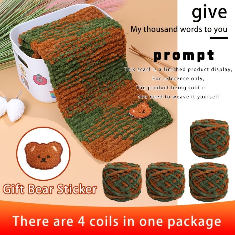 TEMU 4 Yarn Balls Plus Bear Patch Material Package For Knitting Scarves, Men's And Women's Autumn And Winter Knitting Handmade Knitting Scarves,