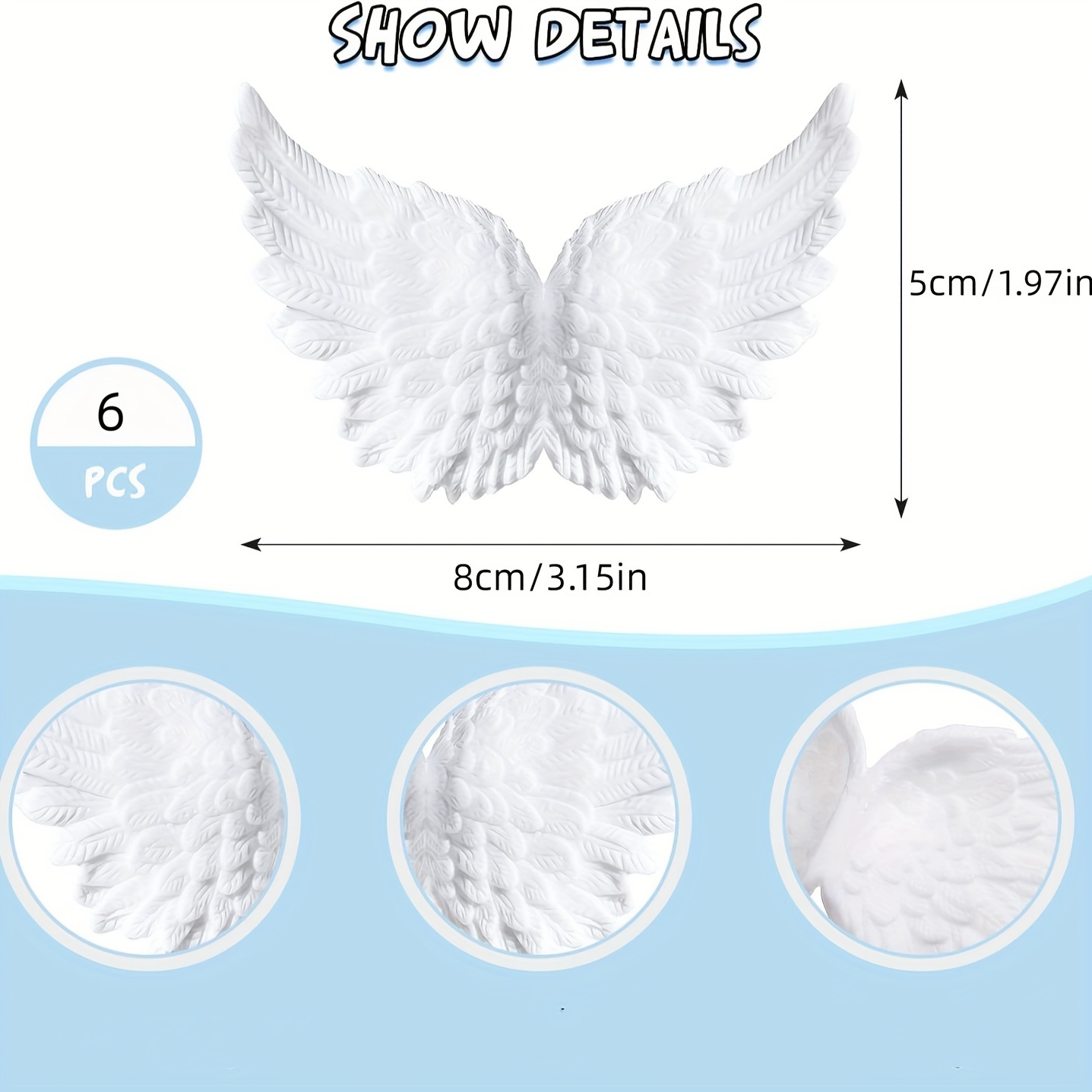 Set Of 6 Three-dimensional Plastic Wings Designed For Crafting, Perfect As Mini Decorations For Christmas Trees And Projects, Ideal For Party Favors