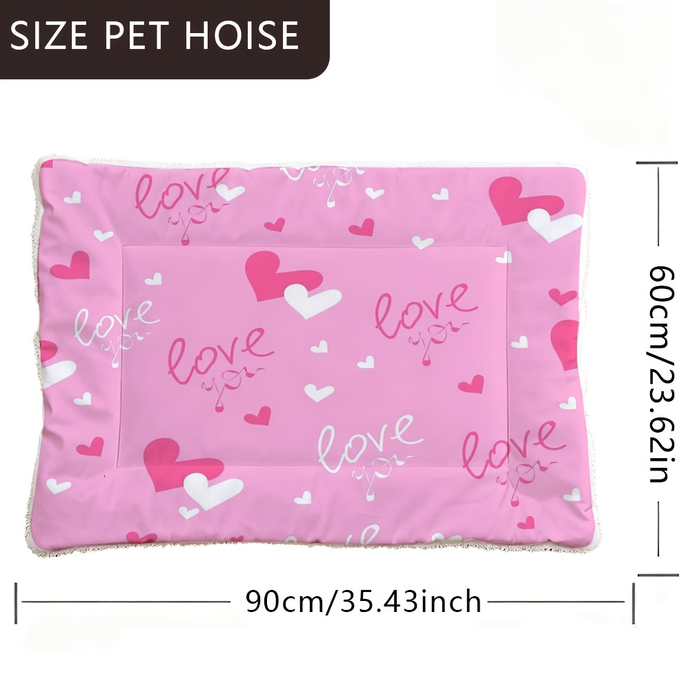 TEMU 1pc Dog Kennel Mat Super Soft Pet Bed With Heart Text Pattern Washable Dog Crate Pad Suitable For Large Medium And Small Dogs Reversible Dog