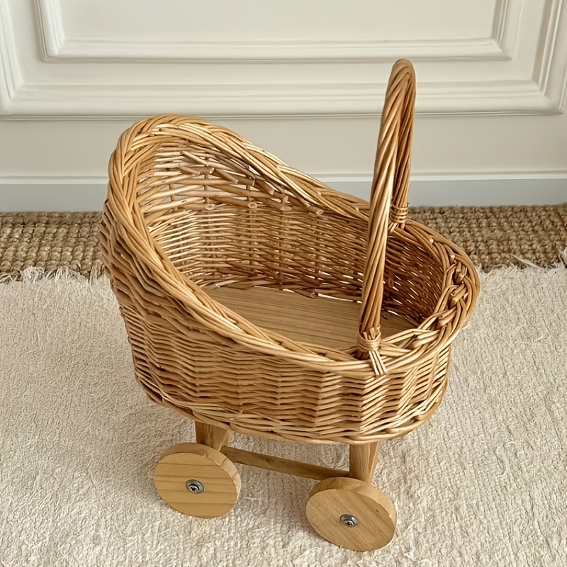 Hand-Woven Rattan Storage Basket, Multi-Use Cart-Style