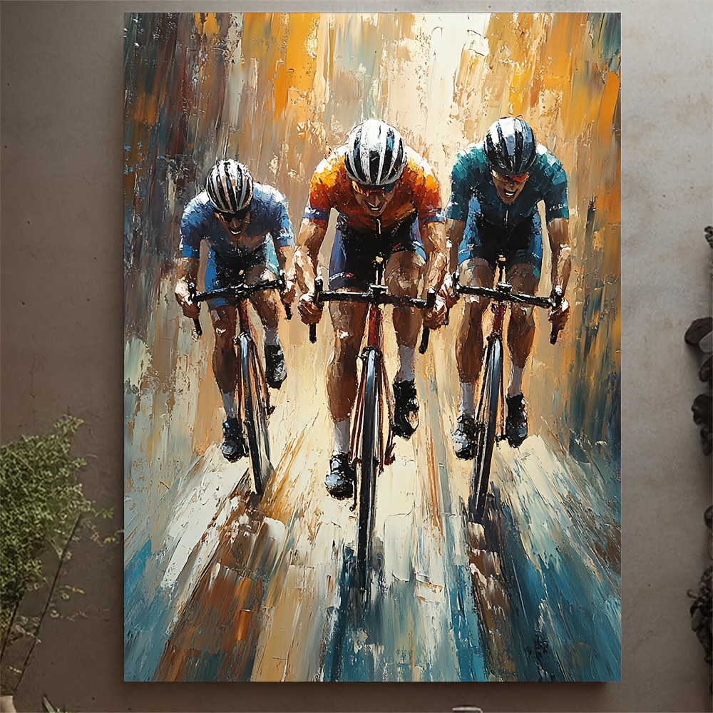 TEMU 2d Flat, 2d Flat, 2d Flat 1pc, Framed, 12x16 Inch Canvas Print Of Cyclists, Wall Art For Cycling, Decor For Sports Pubs, Sport Artwork, Wall