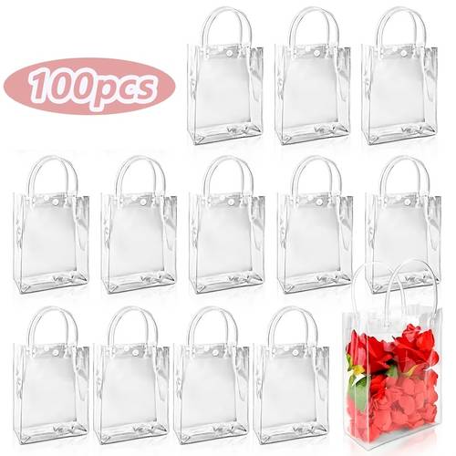 100 60 30 15pcs bulk clear gift bags reusable plastic with sturdy handles for wedding baby shower party favors thanksgiving decorations teacher supplies graduation decorations class of 26 party supplies mothers day gift