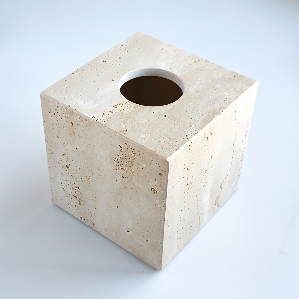 1pc Light Luxury Marble Tissue Box, Hand Towel Box, Countertop Home Living Room Bathroom Creative Hotel Tissue Dispenser