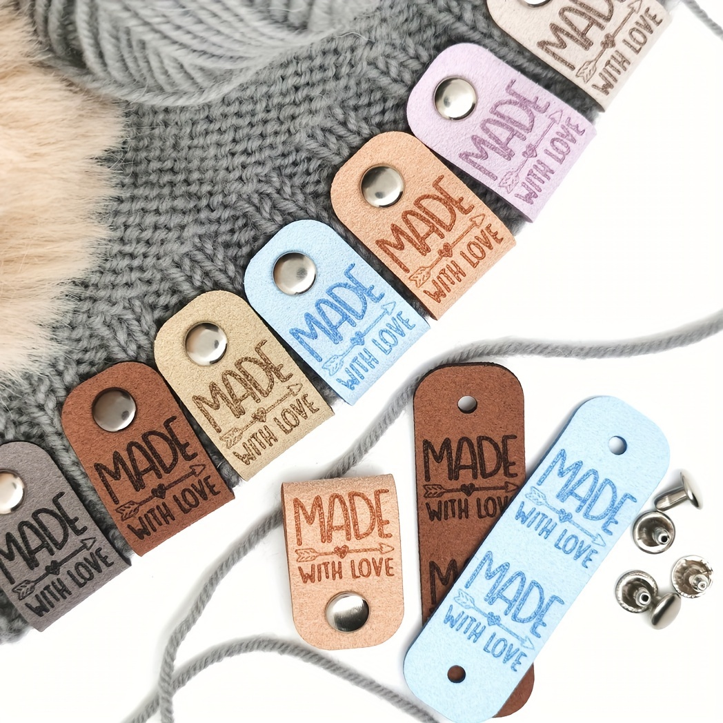 

10 Pack Customized Faux Leather Tags With Rivets – Personalized Sewing Labels, Crochet Knitting Tags, Handmade Item Labels, "made With Love" Leathercraft Tags For Hats & Crafts