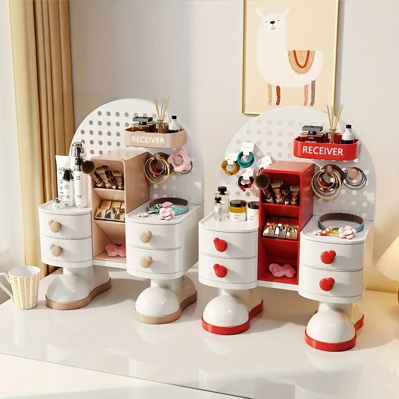 1pc creative jewelry storage box with drawer storage artifact multi functional office desktop storage box suitable and light beige care products jewelry office supplies jewelry boxes Product details 3