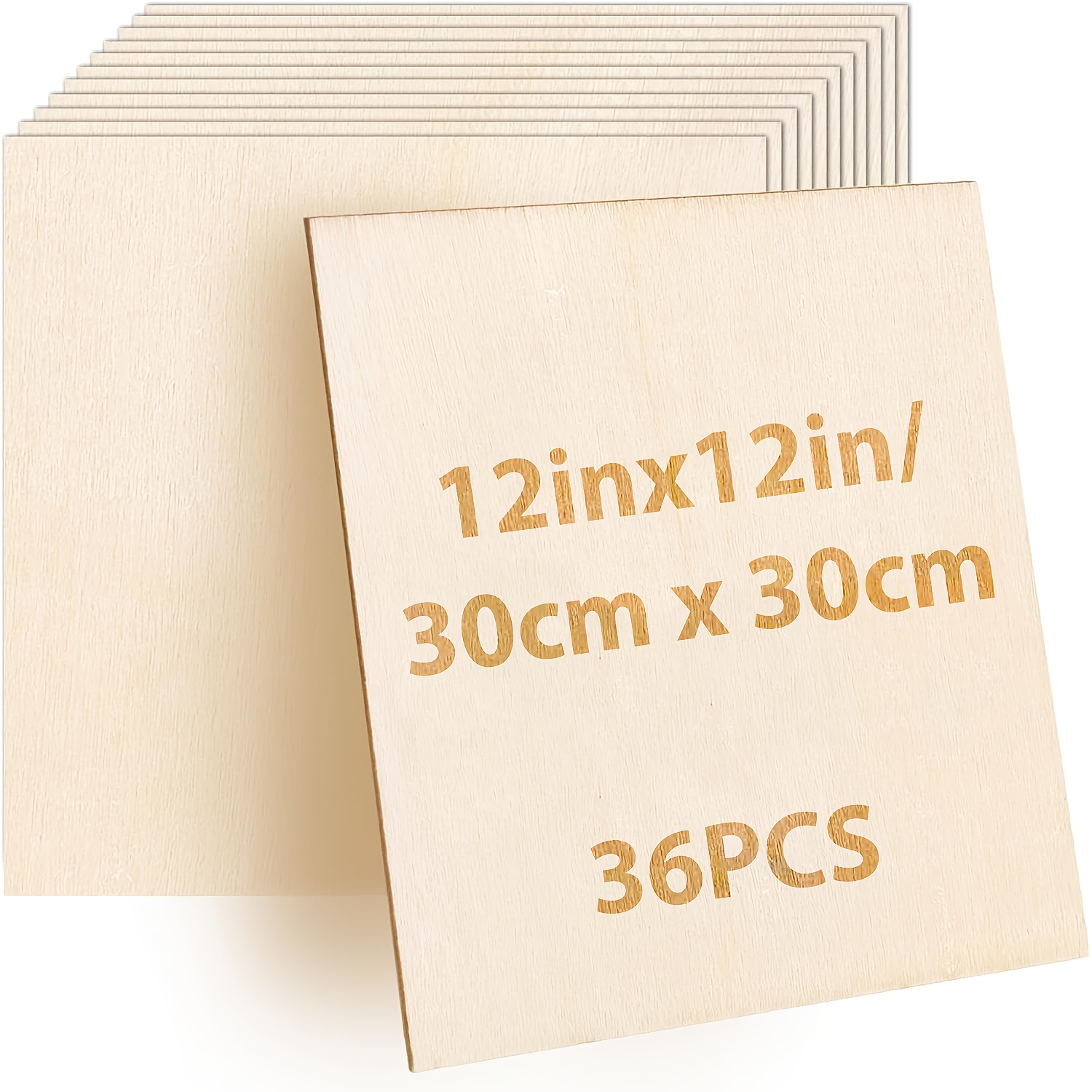 36pcs Craft Plywood Sheets - 12"x12" Square, 2mm Thick With For Laser Cutting, Wood Burning, Architectural Models & Staining