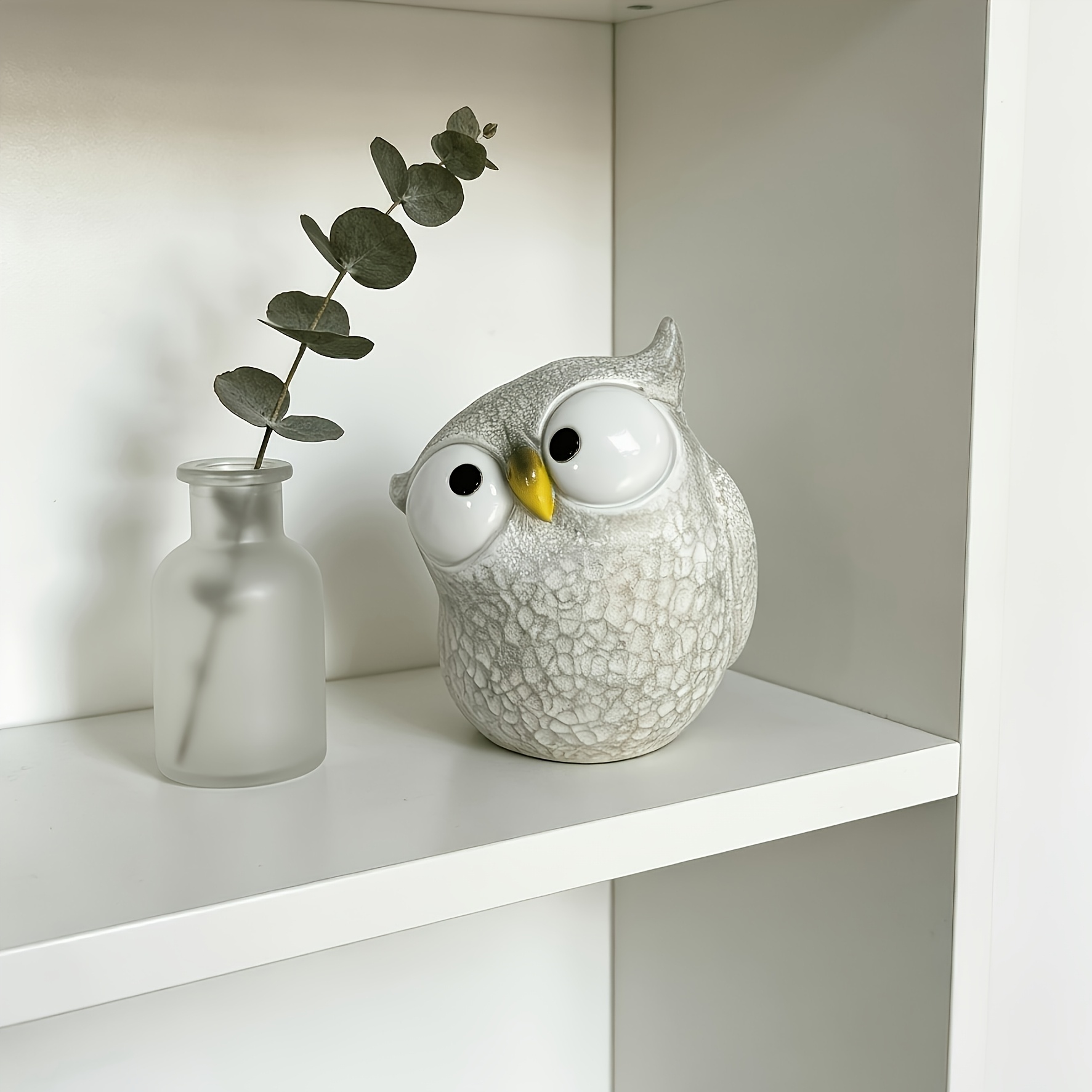 TEMU 1pc Collectible Figurine - Big- Owl Resin Planter With Cracked Texture Design, Creative Succulent Pot, Indoor Desktop Bookshelf Decoration,