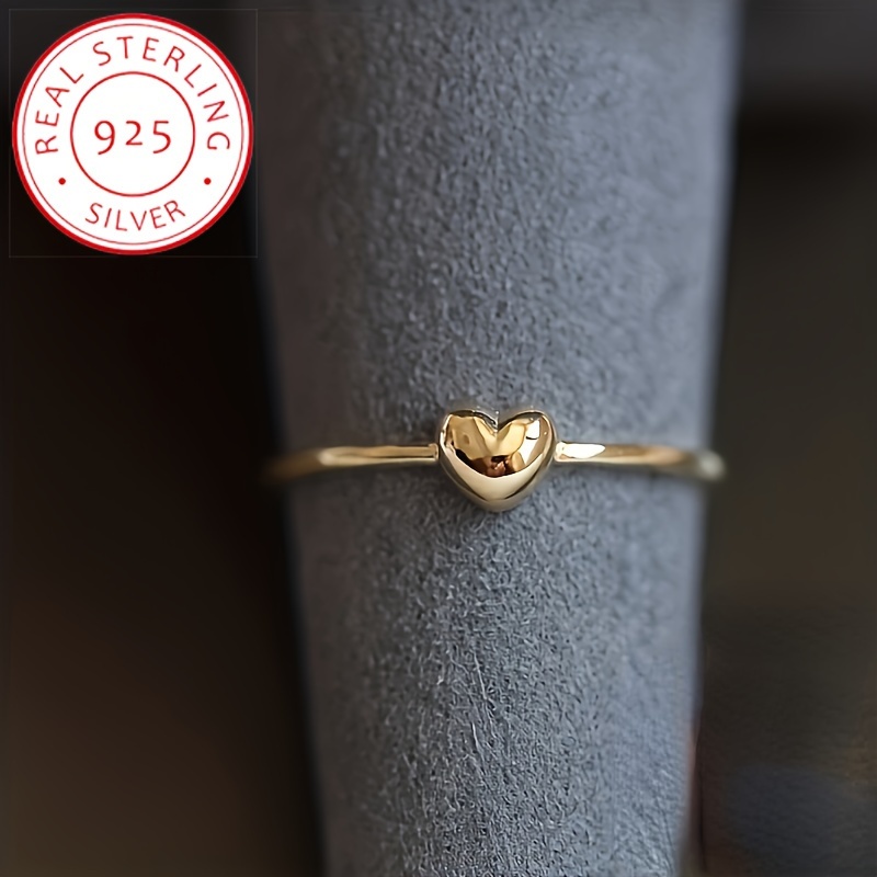 

925 Silver Mini Love Heart Thin Band Ring Niche Design Golden Color Finger Ring Jewelry Decoration Daily Wear