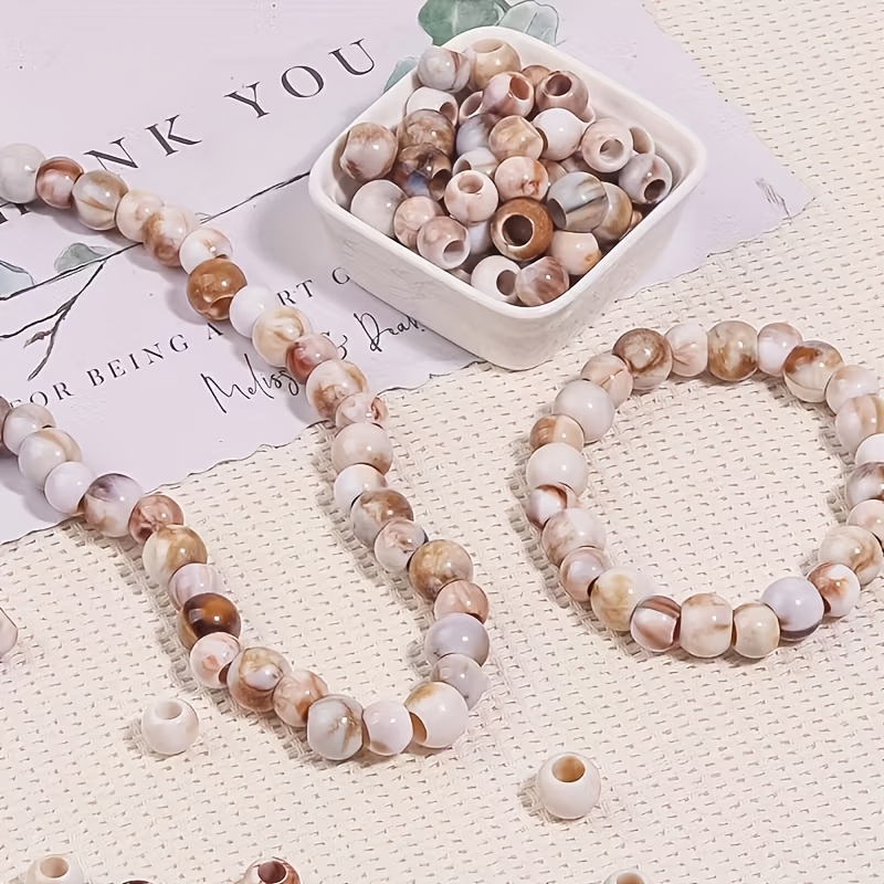 Mixed Large Hole Beads, 200pcs in Beige, Brown, White, Black, Gray