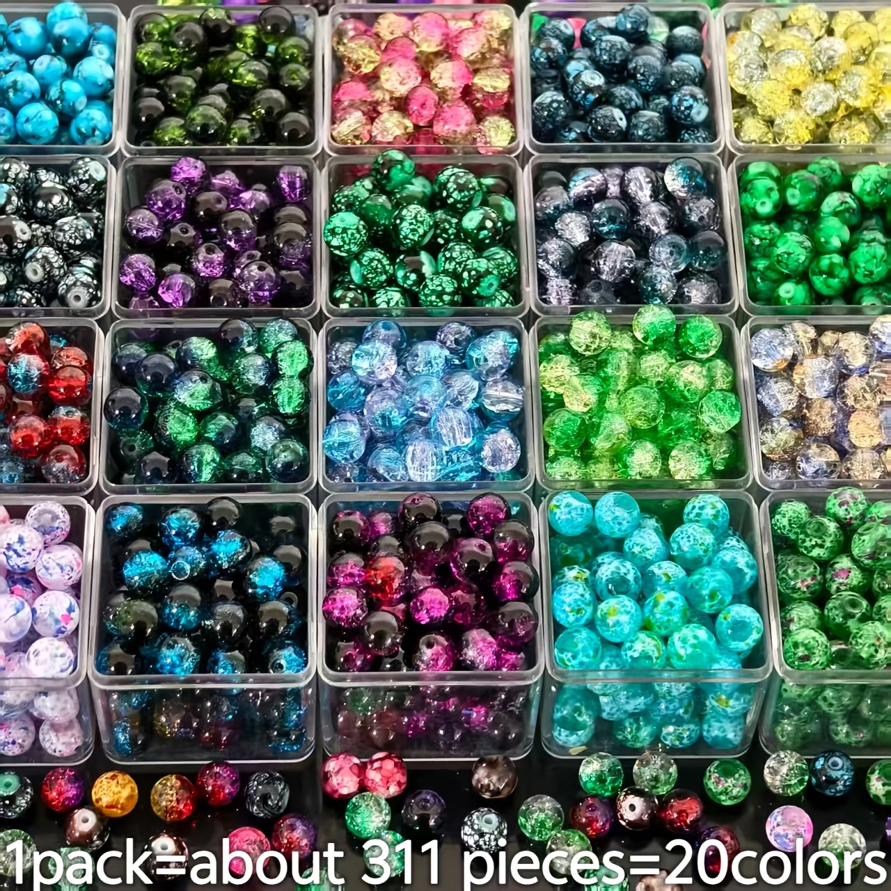 E-shop 311-teiliges Set – 8 mm Weihnachtsperlen in 20 Farben – Traumhafte zweifarbige Glasperlen – Mattierte Dekorationsperlen für DIY-Perlenarbeiten,