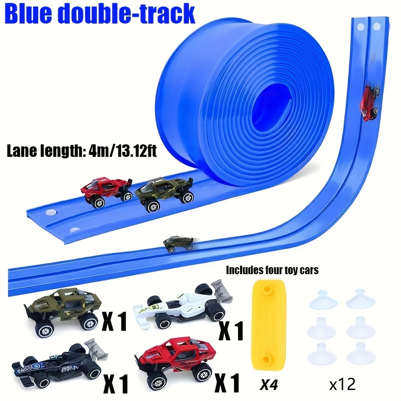 TEMU Circuit de course pour enfants de 16/13 pieds, de course enroulable portable avec voiture à l'échelle 1/4 et ventouse, pour garçons et filles de