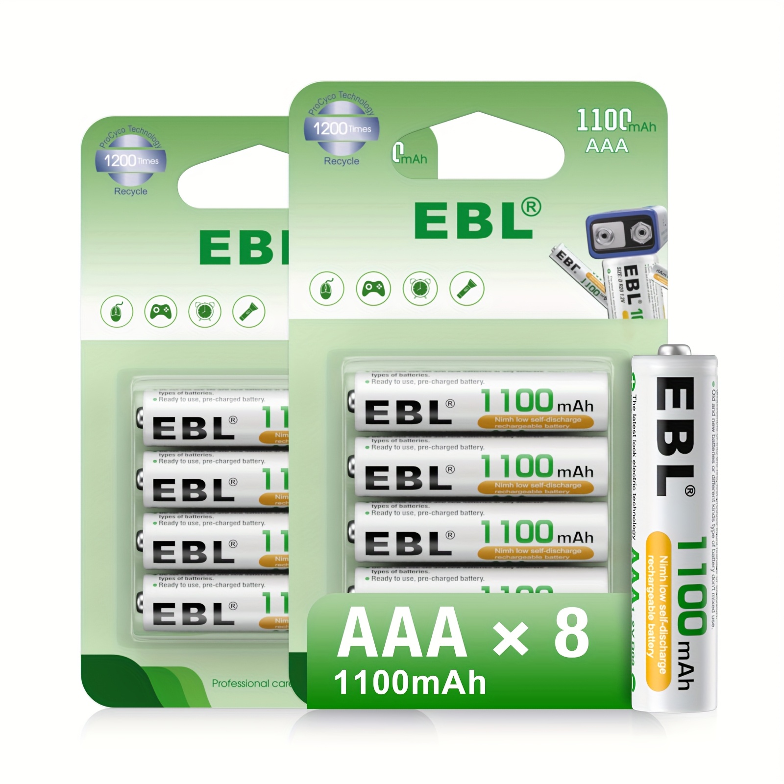 Ebl Rechargeable Aaa Batteries 1100mah Ni-mh Batteries, Precharged Long Lasting Aaa Battery - 8