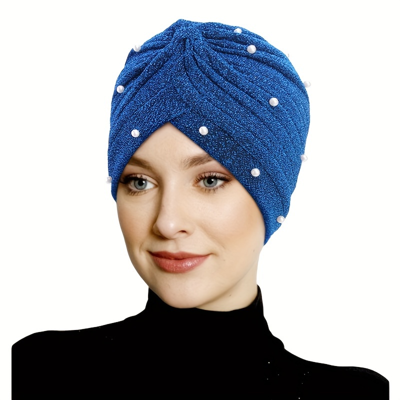 elegant sparkling pearl decorative pleated head wrap - Temu display picture 3