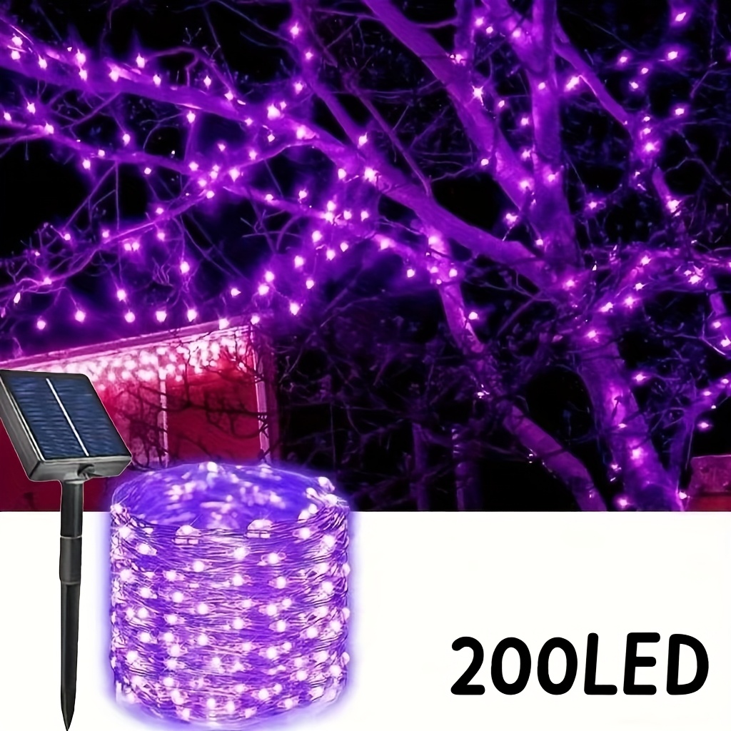 Image of Lithium Battery Copper Wire Solar Led Fairy String Lights, 50/100/200 Led Outdoor Garden Decorative Lights, Suitable For Christmas Trees, Lawns, And House Decor - Solar Powered Ip54 With Light