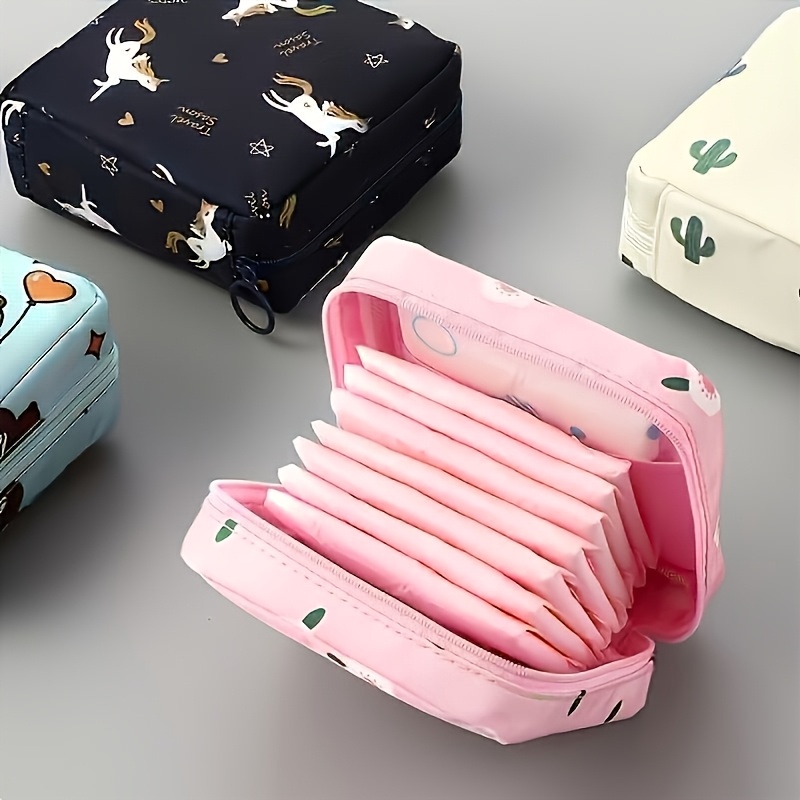 

1pc Large Capacity Sanitary Napkin Organizer, Cute Portable Multifunctional Cosmetic Bag, Polyester, , , Random