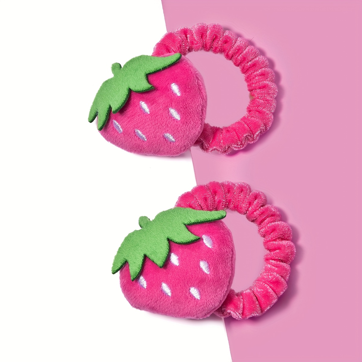 TEMU 2pcs Fruit Series Embroidered Padded Strawberry Hair Ties, Cute And Accessories, Colorful And Fashionable, Suitable For Daily Wear, Back-to-