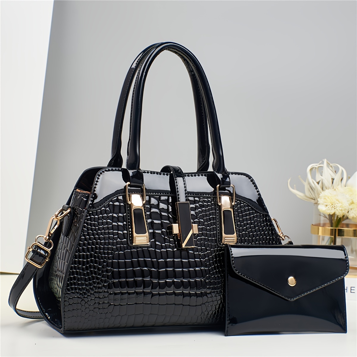 

Crocodile Pattern Handbag Matching Set, , Large , , , Lined, Accessory, For , Guangzhou