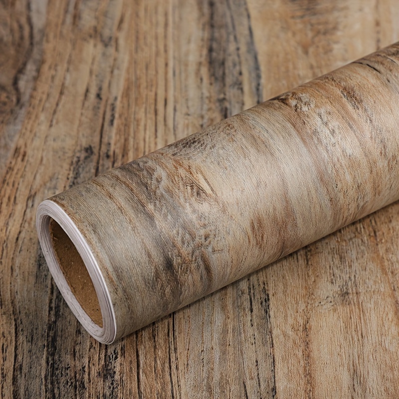 Image of 2d Flat Printing Vintage Thick Wood Grain Self-adhesive Veneer Wallpaper For Cabinets, Stickers For Doors, And Desktop Retro Furniture Renovation Decoration
