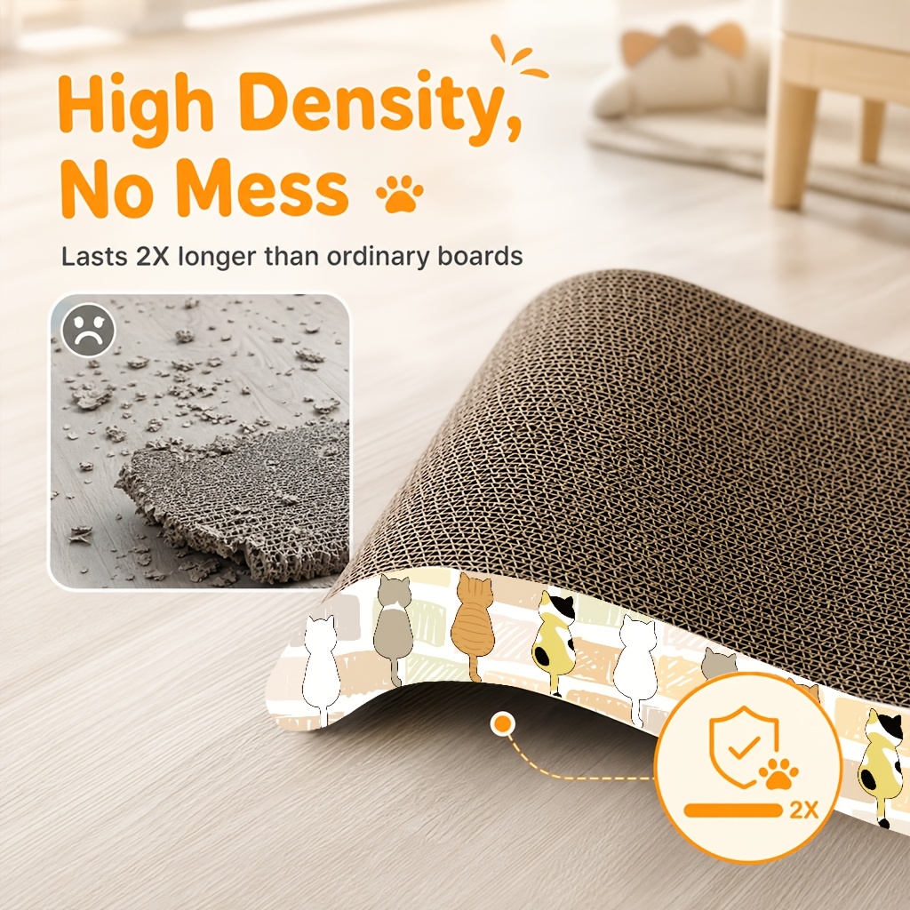 TEMU Cat Scratcher Pad, Wave Corrugated Cardboard Cat Scratching Board, Ergonomic Cat Lounge Mat, High Density Wear Resistant Cardboard, Scratch &