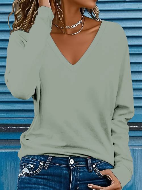 autumn winter solid color womens t shirt v neck long sleeve womens t shirt minimalist basic womens t shirt