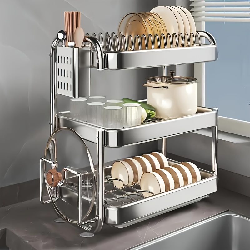 stainless steel dish drying rack space saving dish rack dish racks for kitchen counter stainless steel kitchen drying rack with a cutlery holder Product details 2