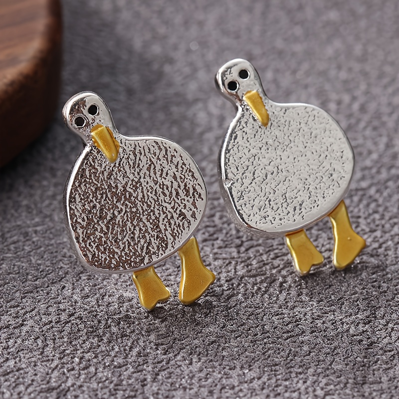 Image of 1 Pair Of Very Cute Duck Earring Earrings, Made Of Copper Material, Featuring And 2 Tone Earrings, A Gift For Ladies And
