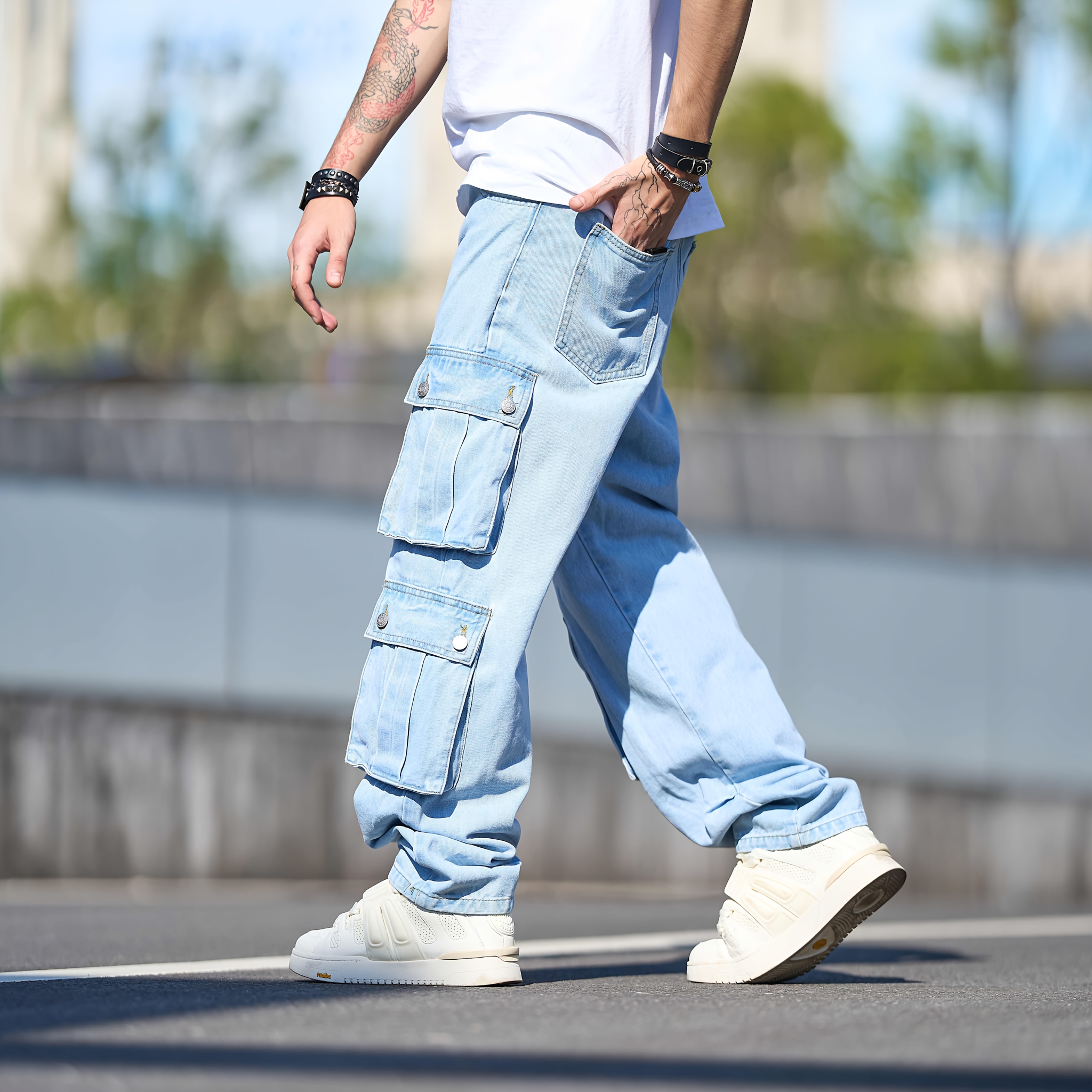 【10月24日迄】lig. wide cargo pant Blue 新品Lig. wide cargo pants blue 訳あり【公式WEBショップ】 Lig. wide