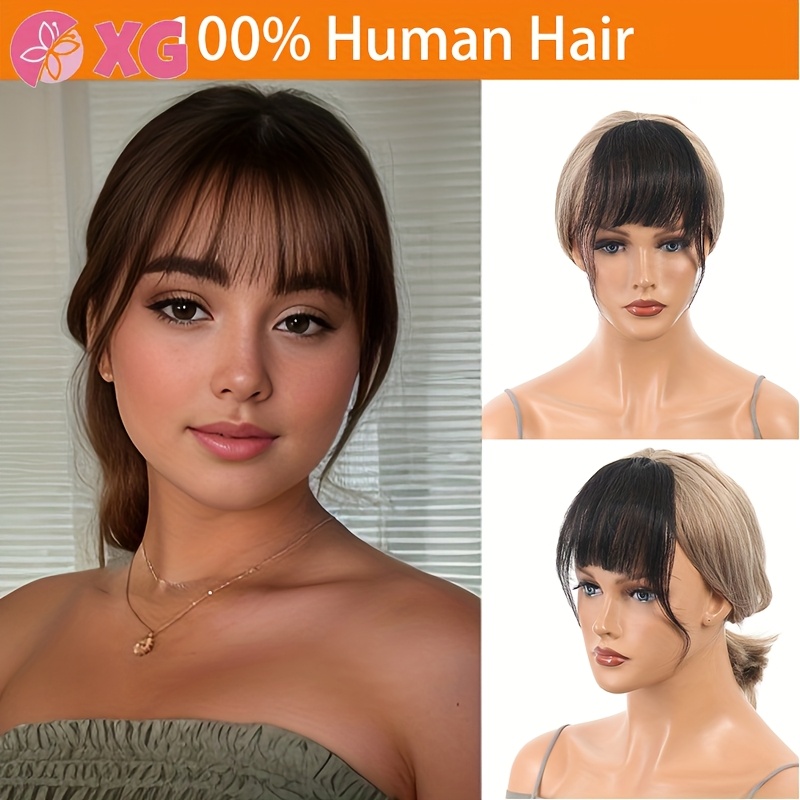 full natural forehead french bangs patch for womens real hair with sideburns and air bangs increased volume   lightweight and fluffy headband curtain details 0