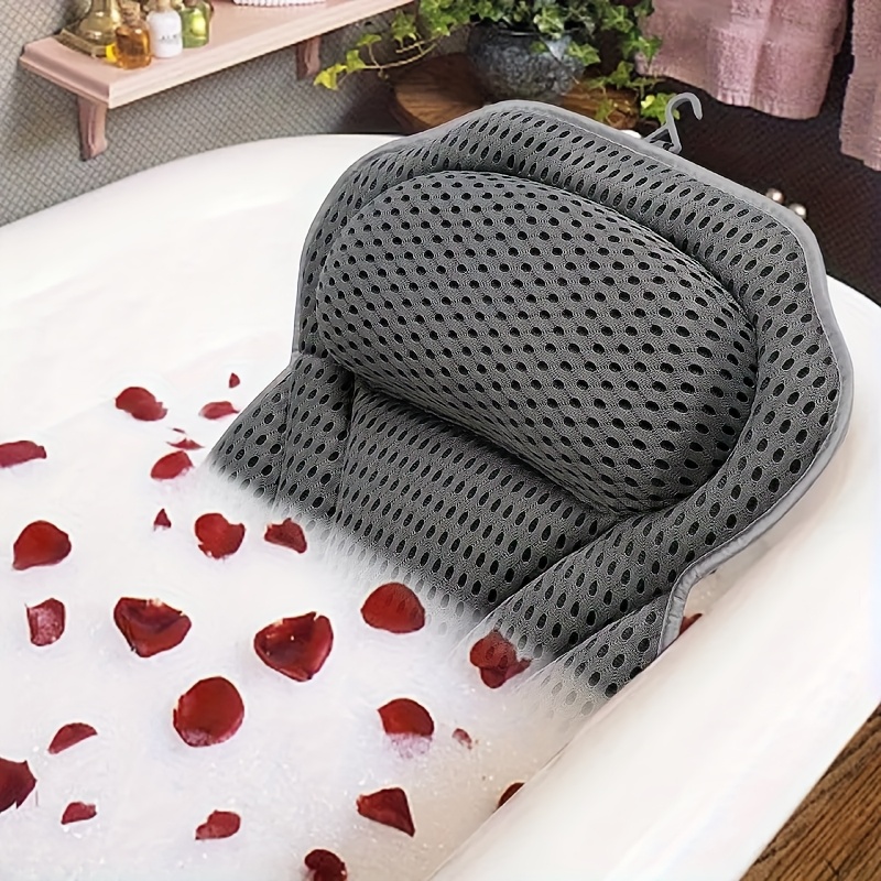 

1pc -shaped Bathtub Pillow, Breathable, Quick-drying Fabric, With Hooks, 6 Anti-slip Suction Cups, For Shoulders And Neck, Valentine's Day Gift.