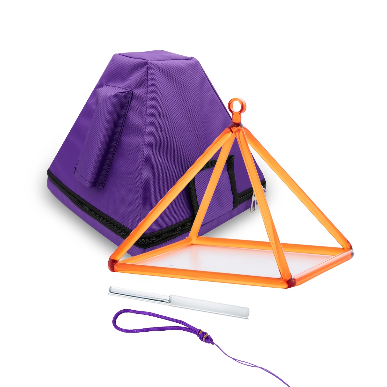 Image of Hye-eun 8inch Crystal Singing Pyramid Quartz Pyramid With Crystal Singing Bowl Stick And Bag, Purple Rope Relax Meditation Yoga