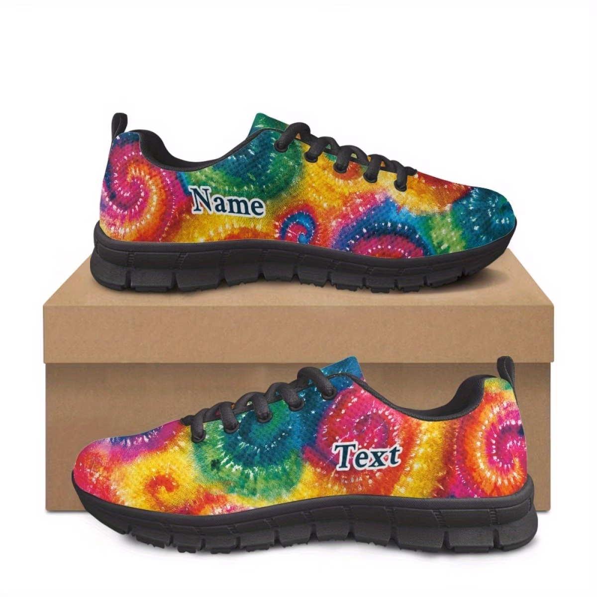 Tie-dye Style 2D Printed Casual Shoes, Mesh ...