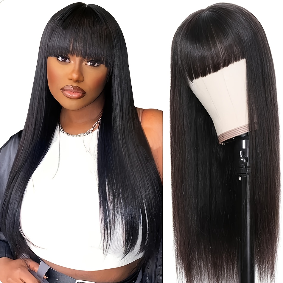 Straight Human Hair Wigs With Bangs None Lace Front Wigs Human Hair Straight Wigs 200% Density Put On Wigs Brazilian Human Hair Wigs For Women