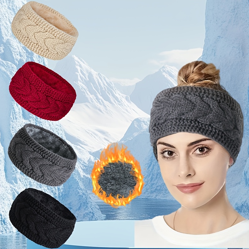 

Solid Color Knitted Twist Headband Set, , Velvet, Warm, Ear Protection, Cold-proof Headband, Suitable For Outdoor Sports, Strolling, Dating, For Women In Autumn And Winter