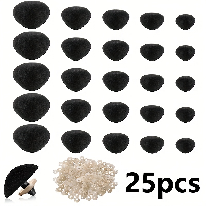 Image of 25pcs Animal Safety Flocking Noses Kit - Craft Noses With Washers For Amigurumi, Soft Sculptures & Textile Art | Diy Doll, Puppet Making Accessories