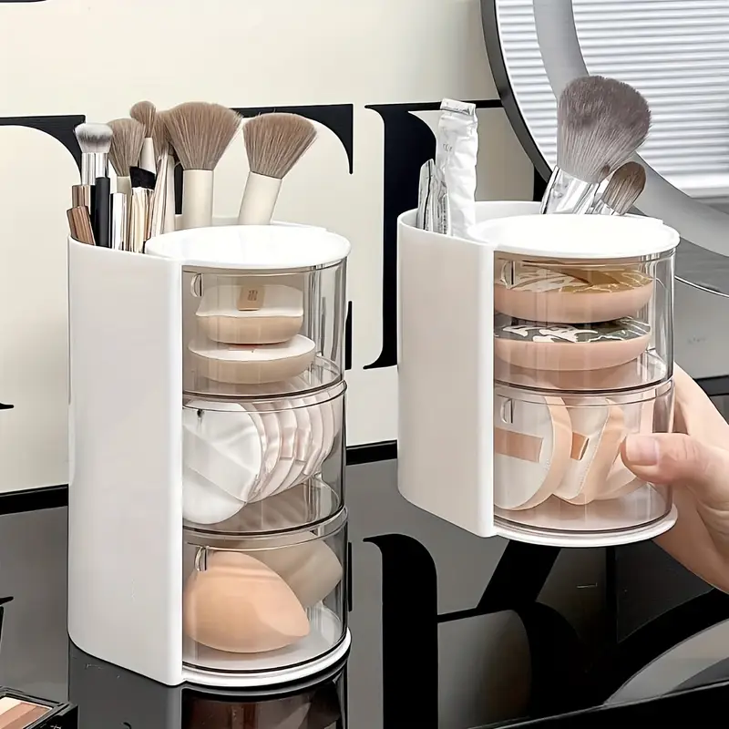 1 layer rotating makeup organizer white pink cosmetic storage box with drawers ideal for powder eyeshadow makeup s sleek desktop organizer for home decor vanity display makeup desk drawer organizer for home storage Product details 1