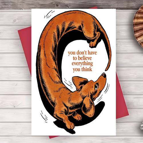 item picture loop dachshund philosophical quote greeting card vintage line art layout calm contemplative relaxed casual encouragement card