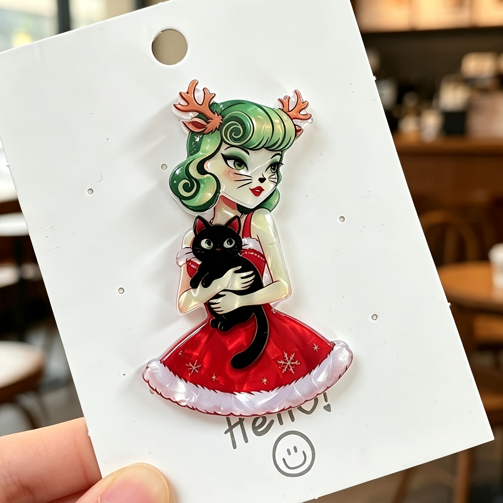 TEMU 1pc Broche de Noël Créative en Acrylique Rétro Dessin Animé Chat d' Chien Vélo Pin