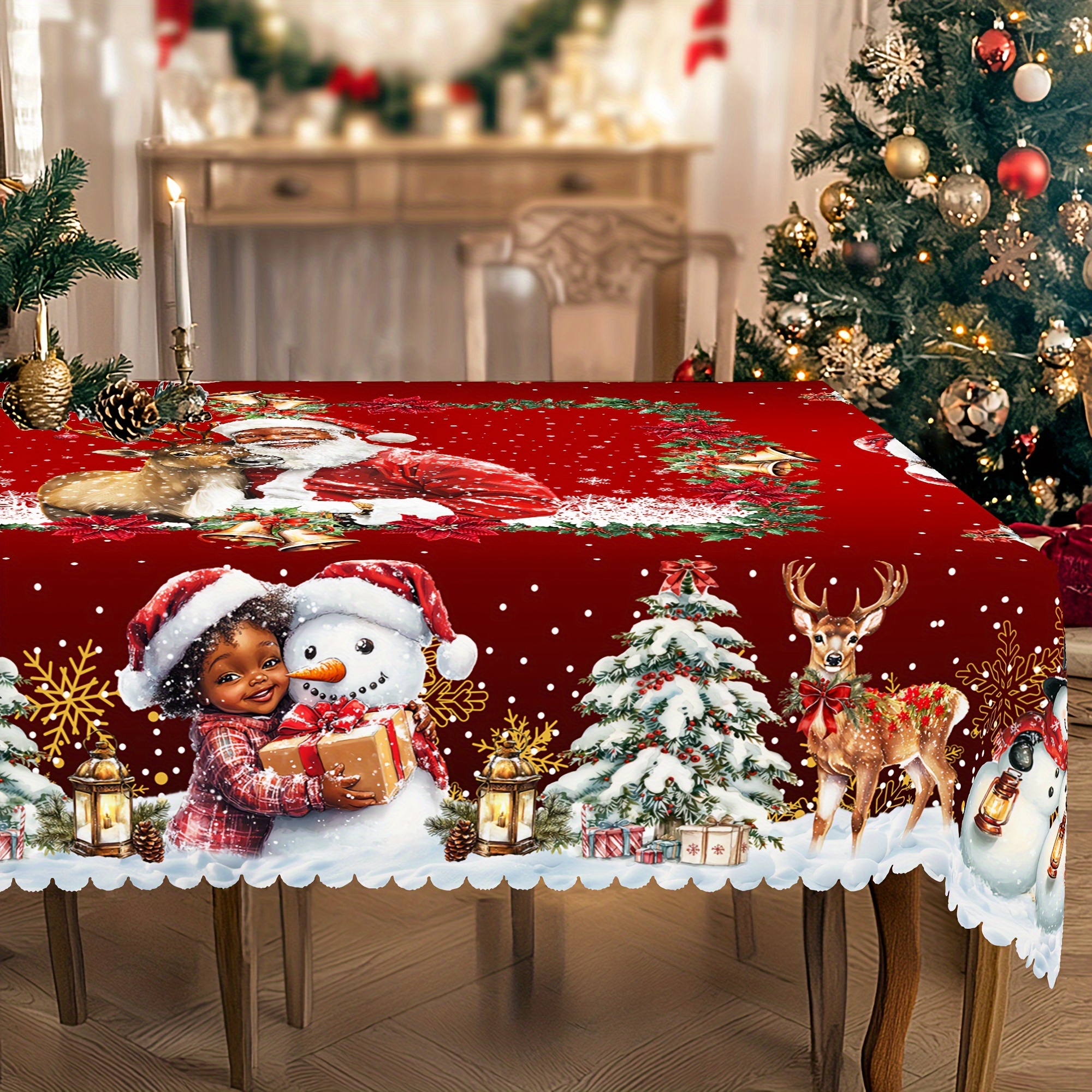 

Christmas Tablecloth With Santa & Snowman - , Design | Polyester | Holiday Dining & Decor | In 5 Sizes