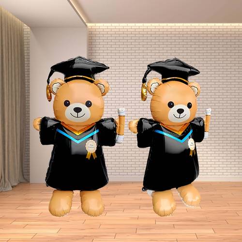 61 inch extra large graduation bear foil balloon cap graduation bear balloons 3d standing cute bear balloons graduation party decorations and photo booth scenery