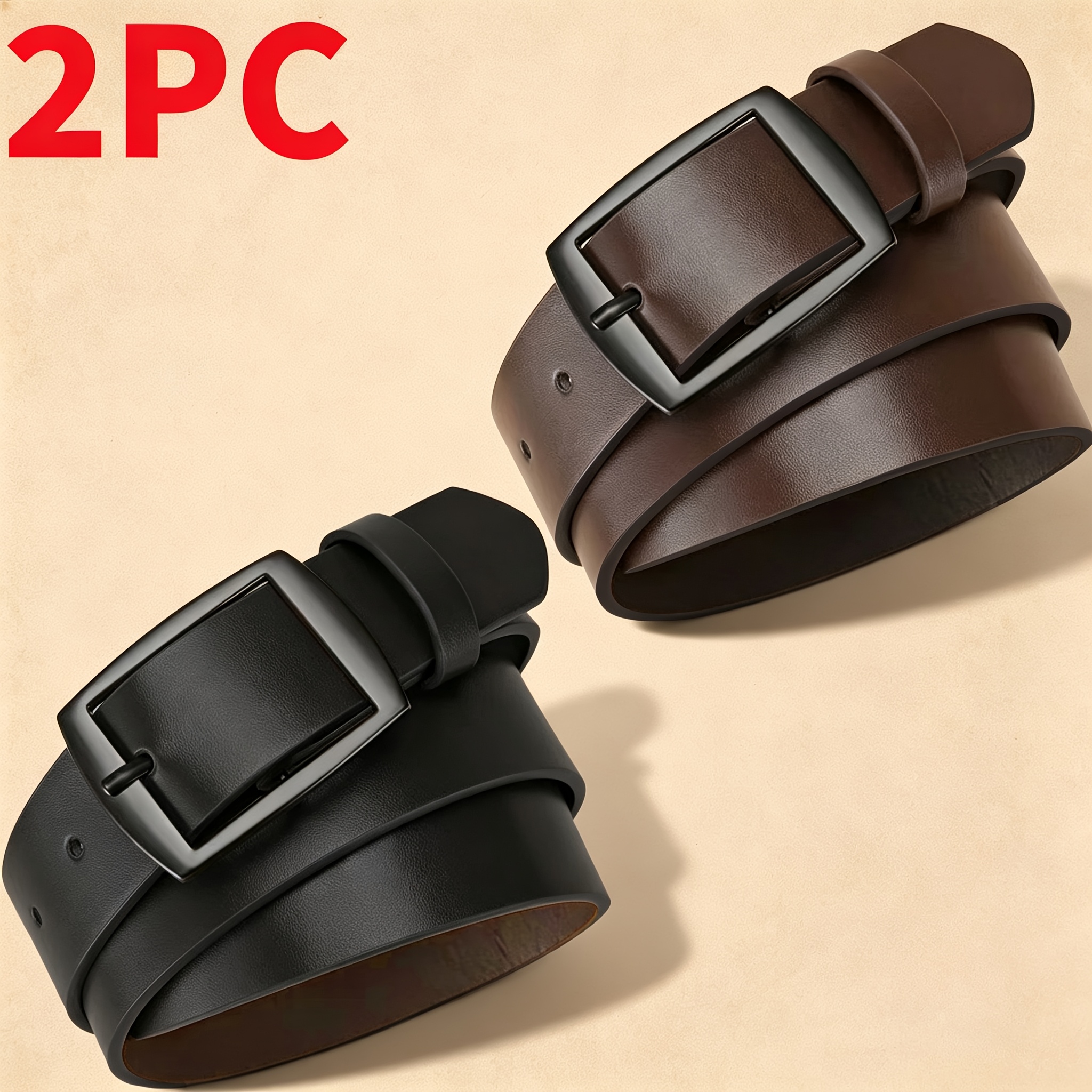 TEMU 2pcs New Minimalist Men's Waist Belt, High-quality Pu, Men's Business Casual Fashionable Waist Accessory, Is An For Casual Jeans And Gifts