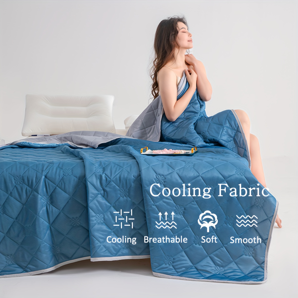 1pc summer quilt cool feeling solid color thin quilt soft and comfortable sweat absorbing and breathable suitable for bedrooms and guest rooms details 0